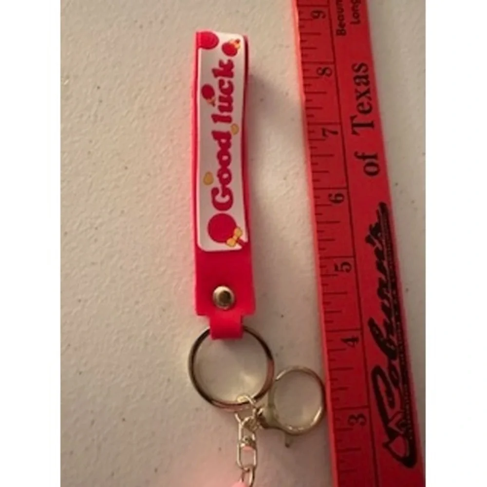 Crybaby Pink Figure Keychain Red Good Luck Wristlet Strap Bag Charm Gold Tone